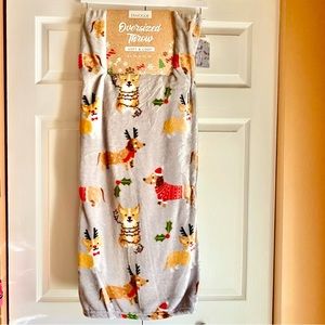 HTF Dachshund and Corgi Christmas Oversized Throw Blanket NWT 60x70